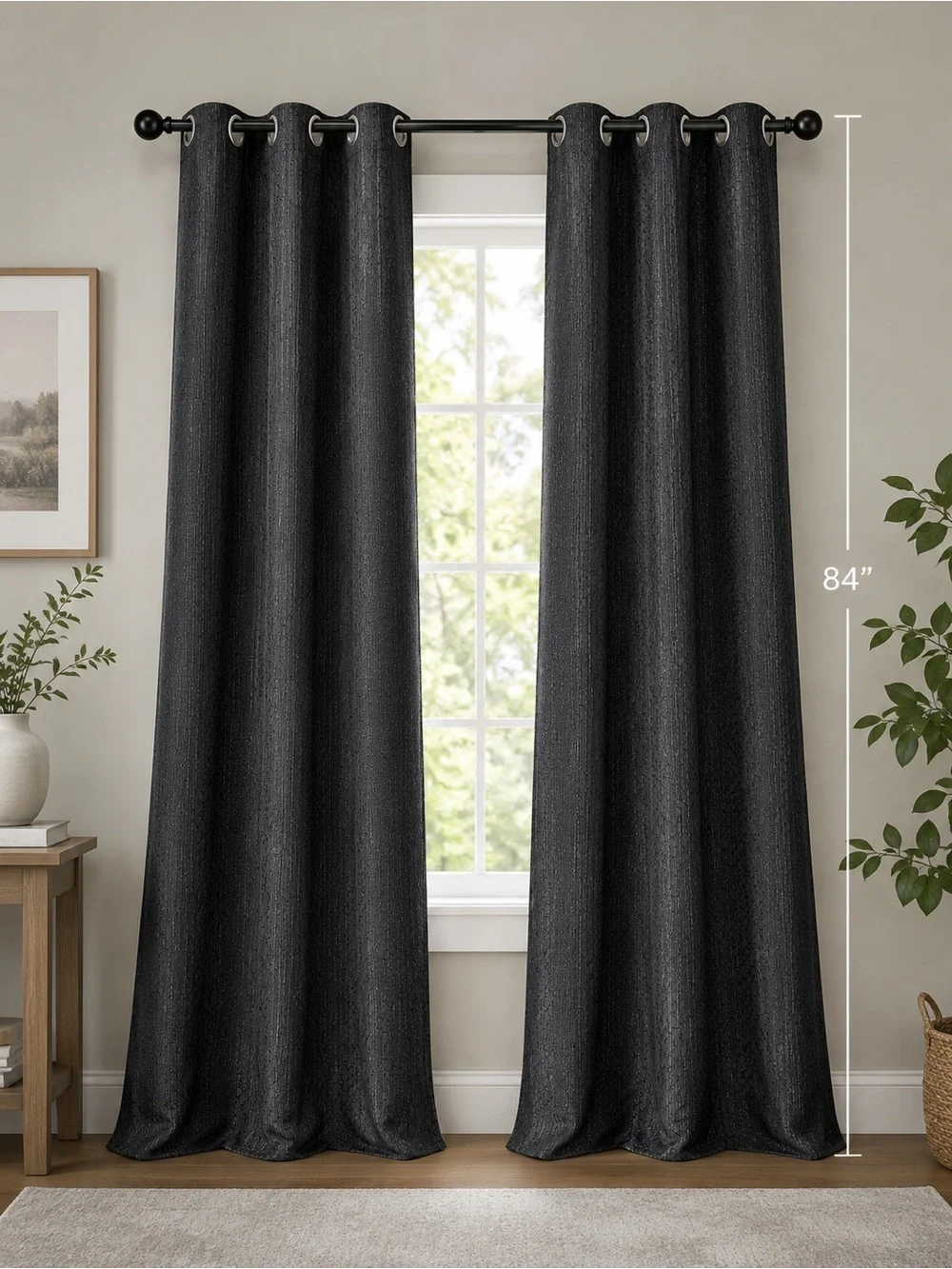 Elegant Black Grommet Drapery Panel - Home Accents Curtains & Drapes